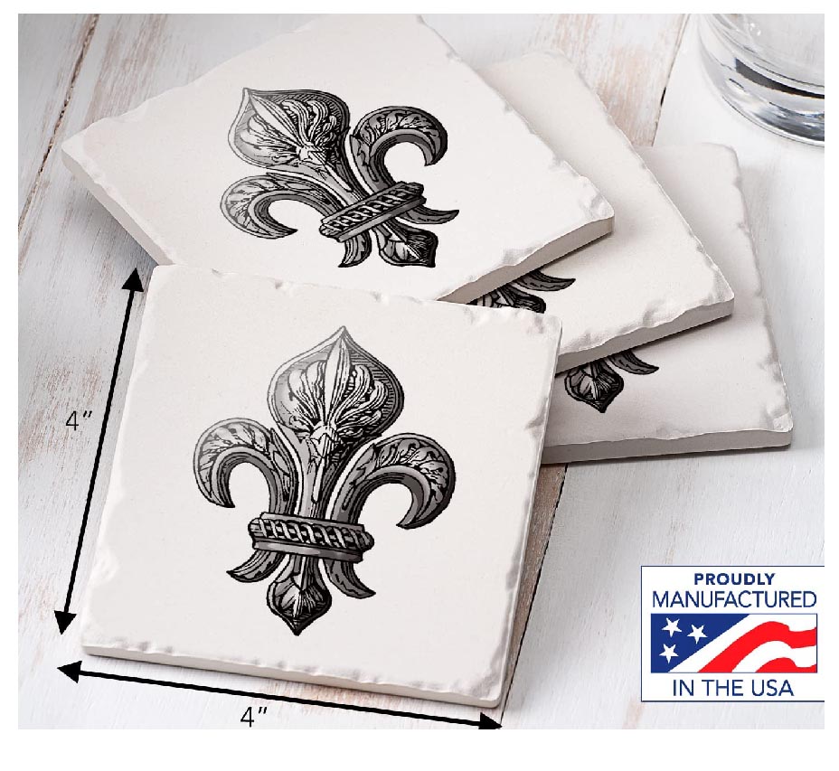 ! Black - White Fleur De Lis Damask 4 Coasters